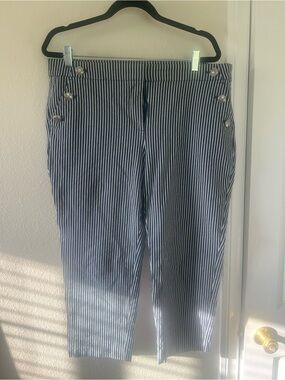 LOFT Navy and White Striped Cropped Sailor Pants